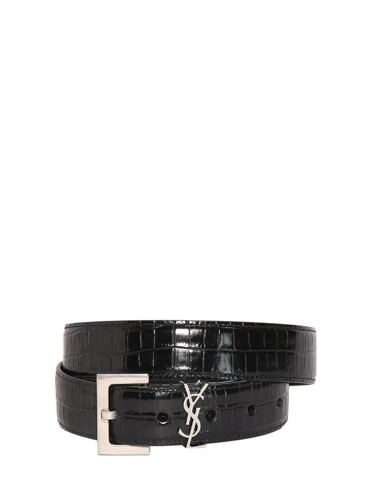 SAINT LAURENT 3cm Croc Embossed Leather Belt Cover