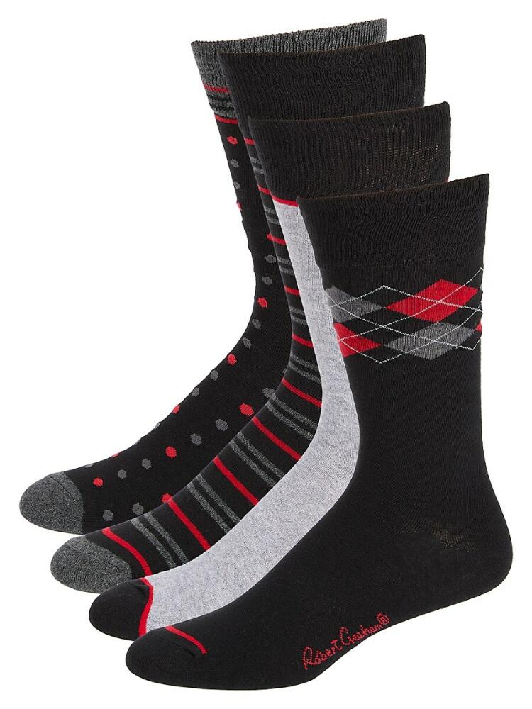 Robert Graham Men's 4-Pack Logo Crew Socks - Red Multi Cover