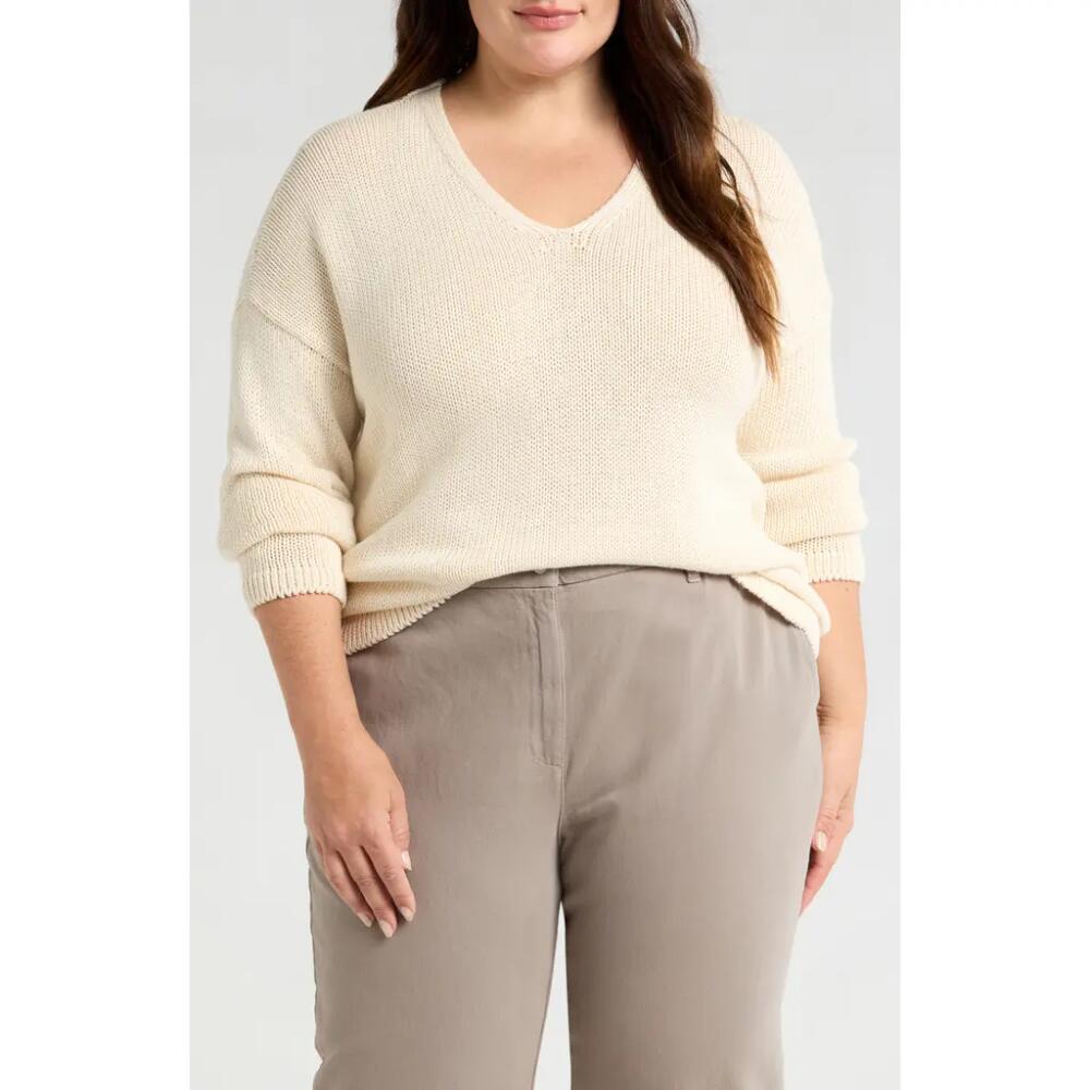 Eileen Fisher Organic Cotton V-Neck Sweater in Ecru Cover