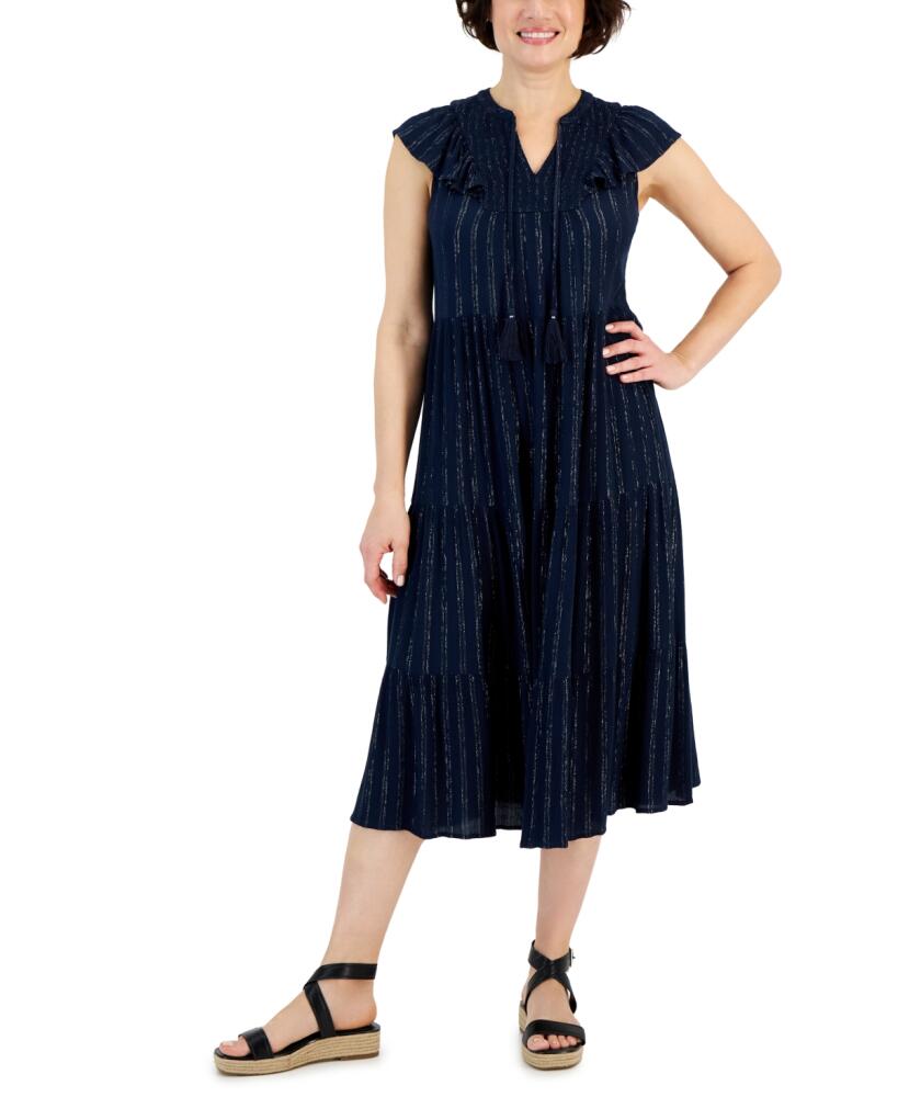 Style & Co Petite Ruffled Shine Midi Dress, Created for Macy's - Industrial Blue Cover