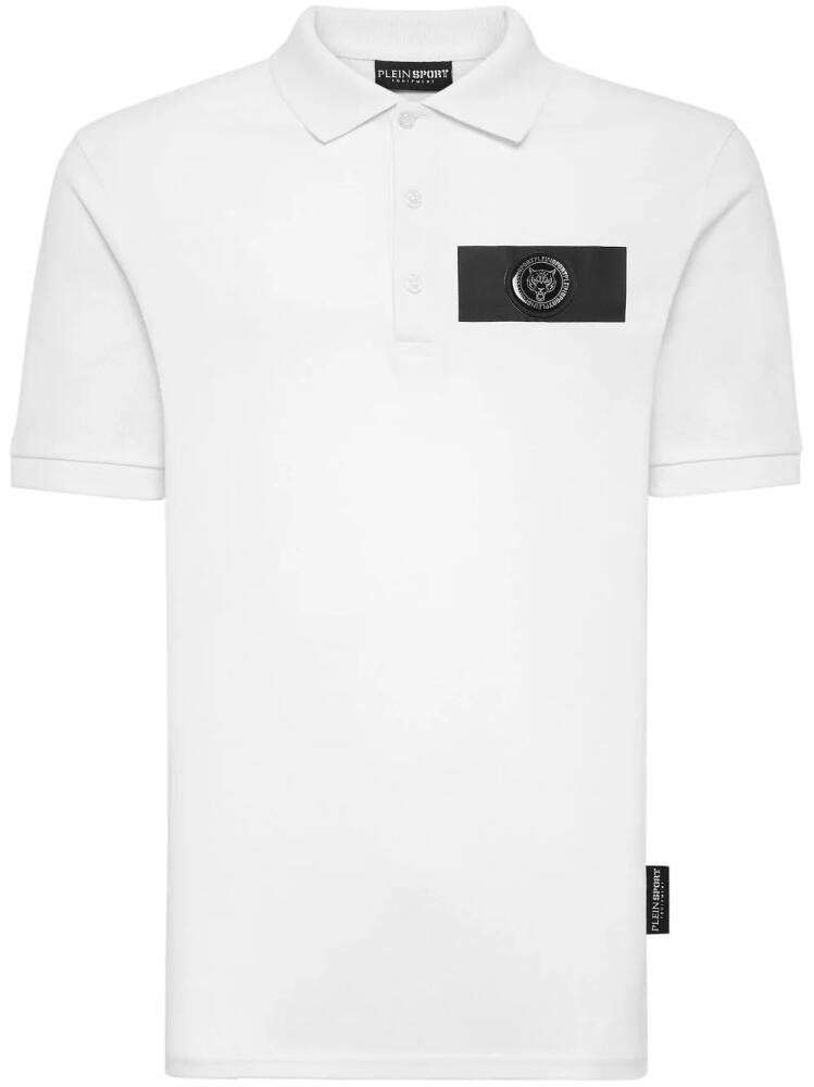 Plein Sport logo-print cotton polo shirt - White Cover