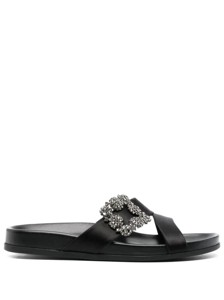 Manolo Blahnik Chilanghi buckled satin slippers - Black Cover