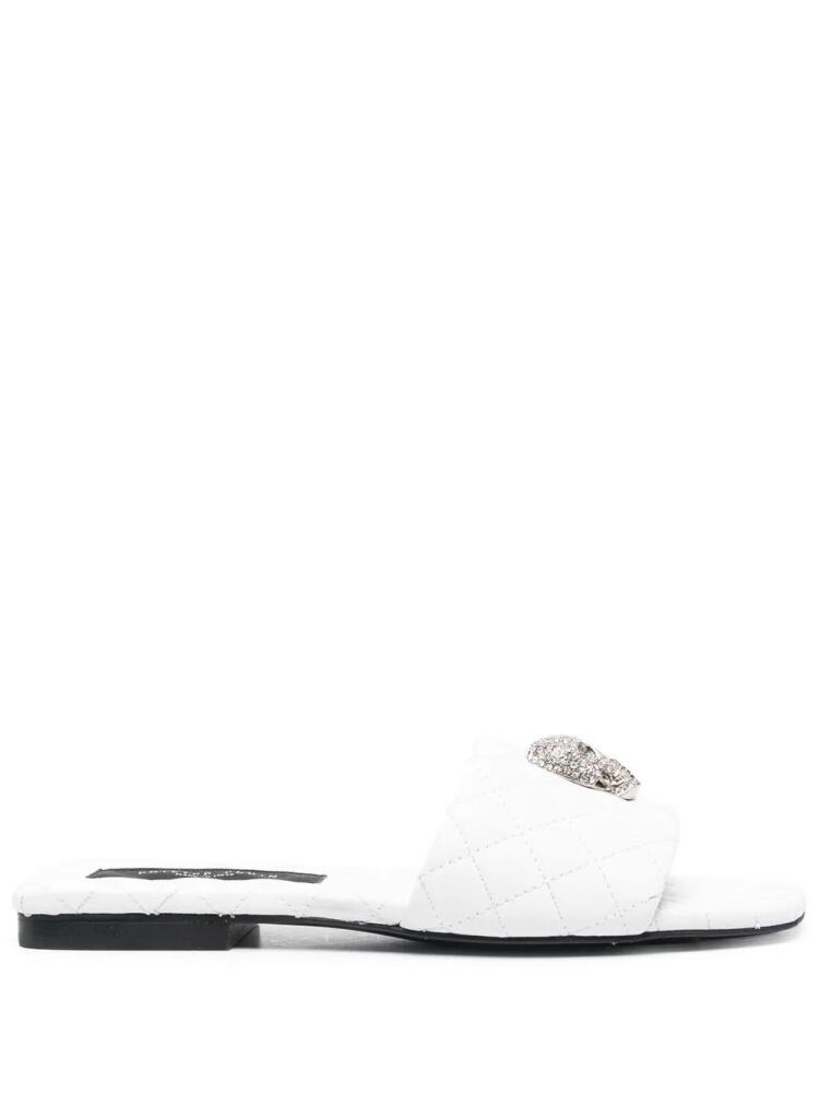 Philipp Plein crystal-skull matelassé slides - White Cover