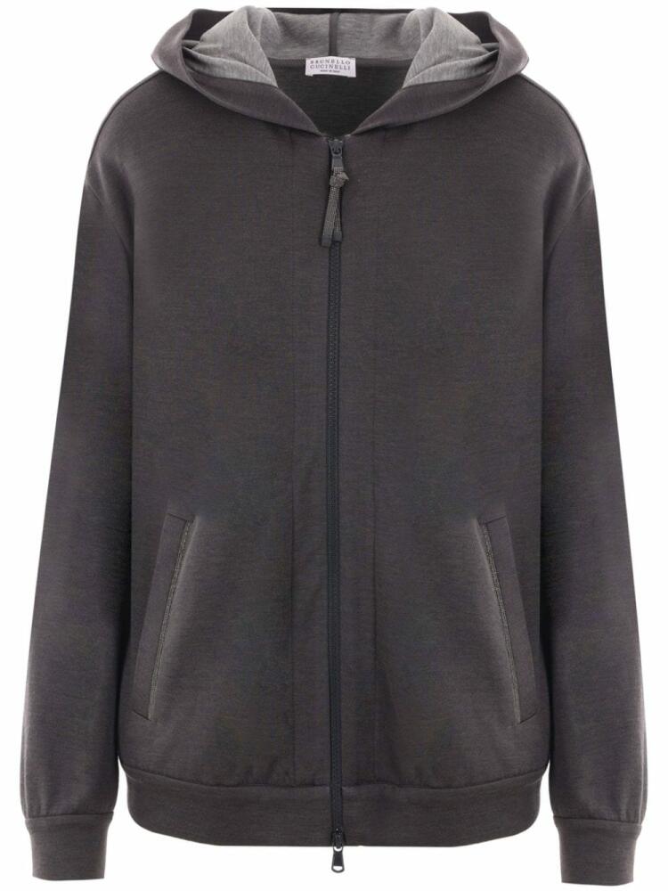 Brunello Cucinelli panelled zip-up hoodie - Grey Cover