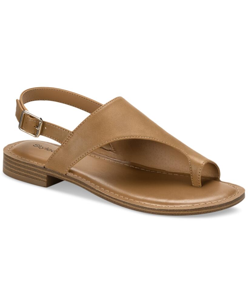 Style & Co Women's Bowiee Slingback Flat Sandals, Created for Macy's - Tan Smooth Cover