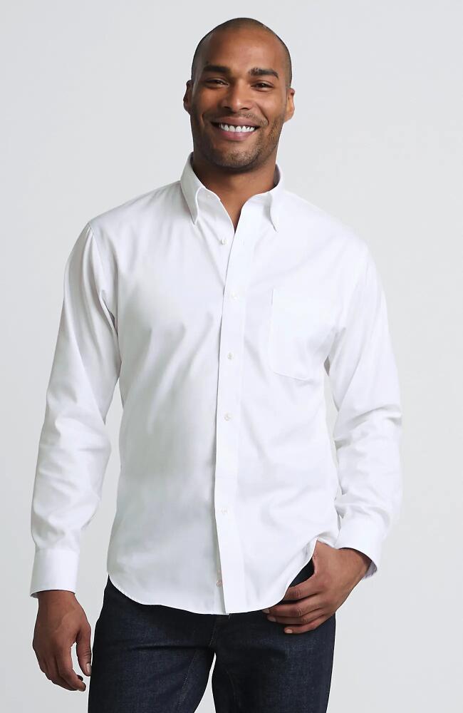 Lands' End Traditional Fit Solid No Iron Supima Pinpoint Buttondown Collar Dress Shirt in White Cover