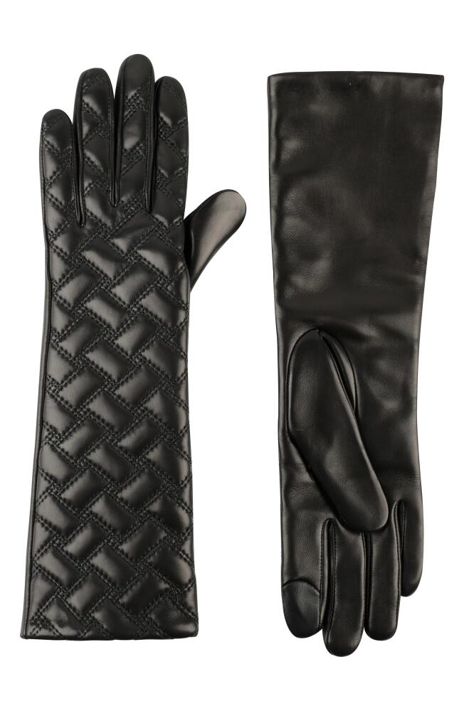 Kurt Geiger London Long Quilted Leather Gloves in Black /Antique Brass Cover