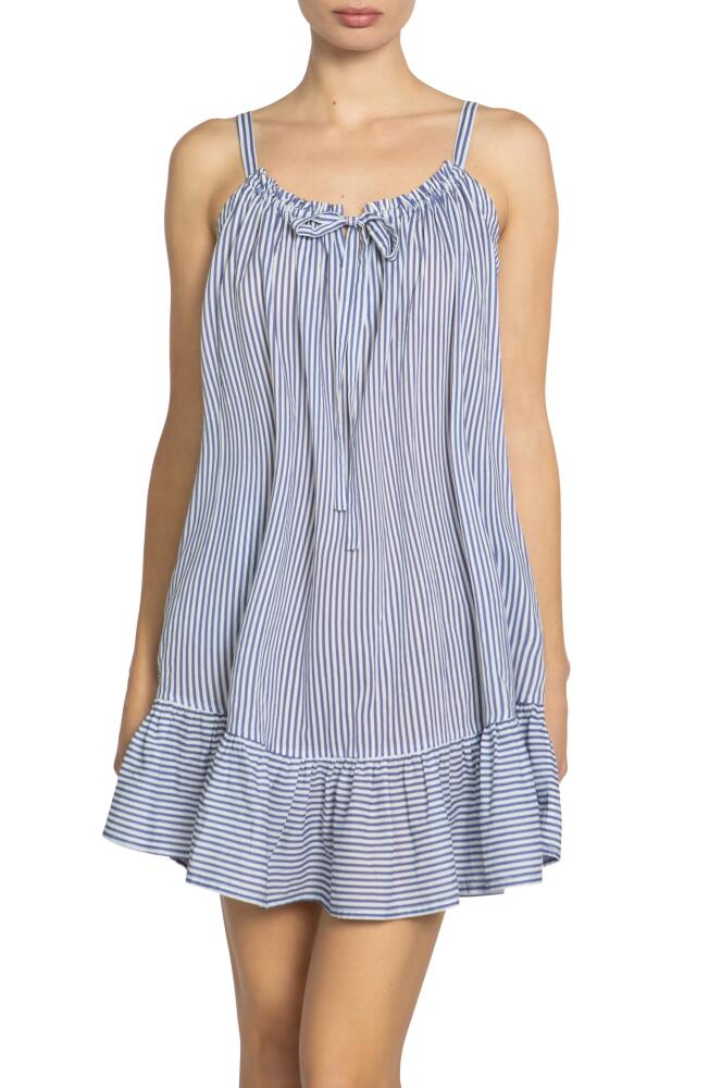 Robin Piccone Harper Stripe Ruffle Hem Cover-Up Dress in Blue Cover