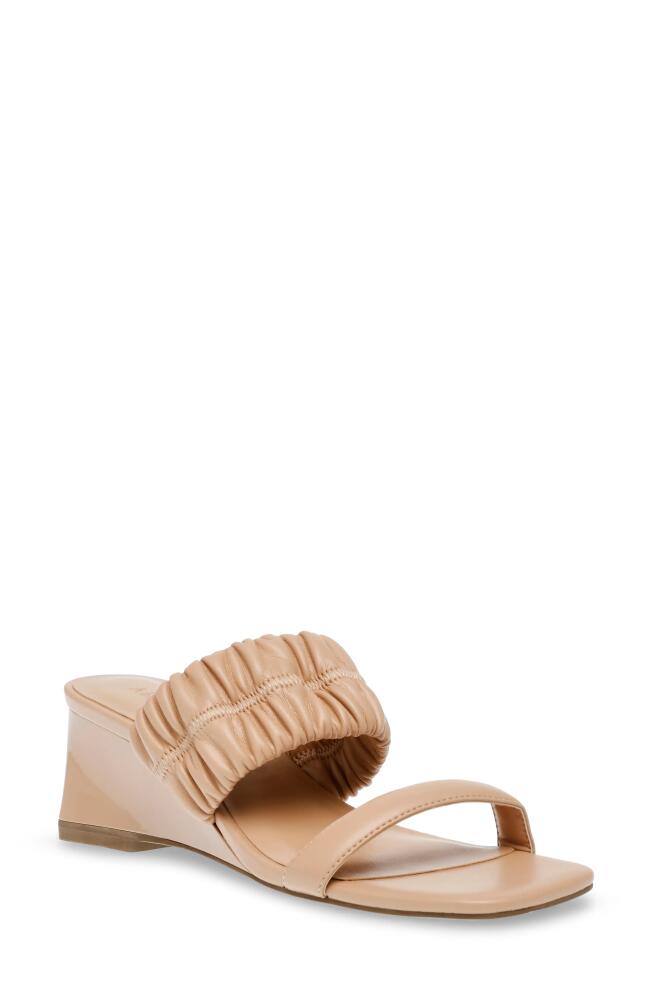 Anne Klein Ginny Wedge Sandal in Beige Elastic/beige Smooth Cover