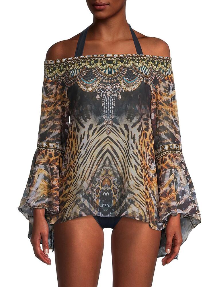 Ranee's Women's Animal-Print Off-The-Shoulder Coverup Top - Brown Cover