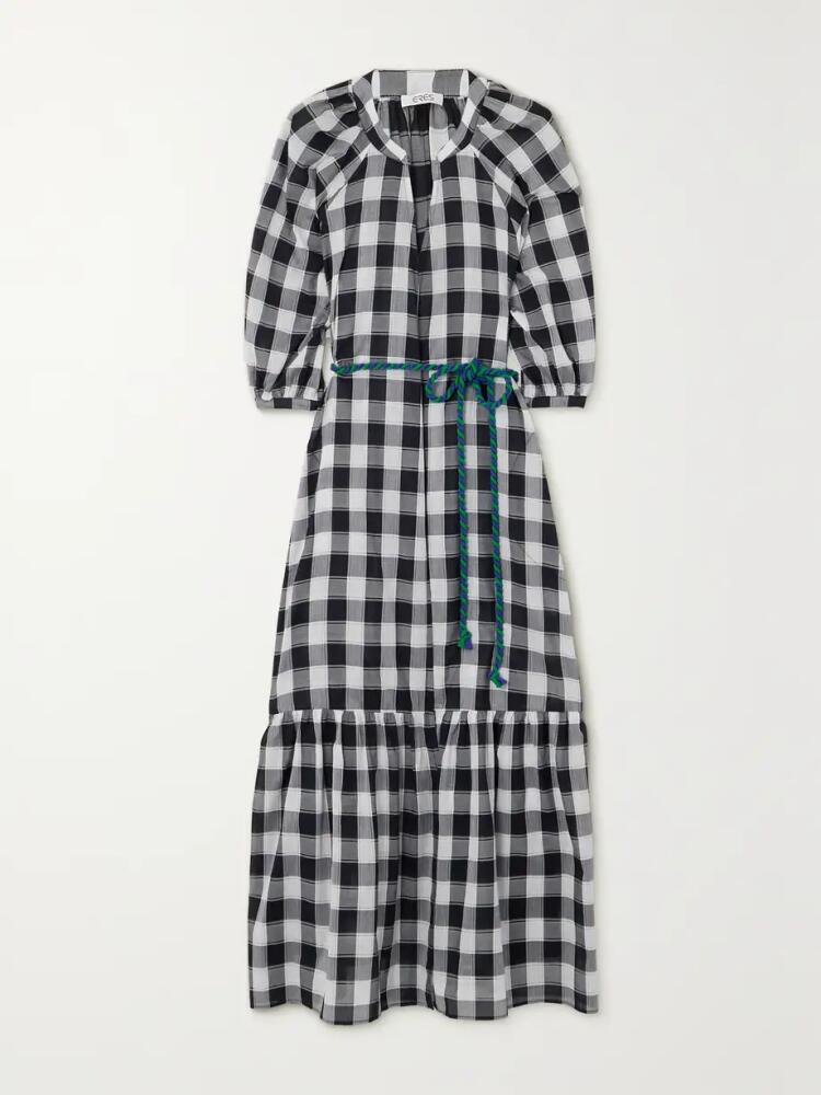 Eres - Memphis Chess Belted Gingham Cotton-gauze Midi Wrap Dress - Black Cover