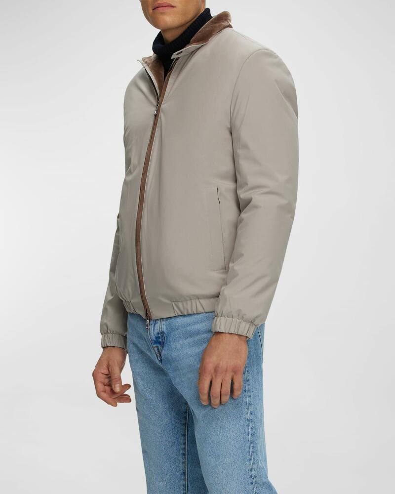 Gorski Men's Lamb Shearling Lined Bomber Jacket Cover