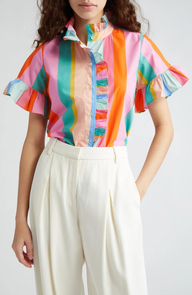 MILLE Vanessa Ruffle Detail Cotton Blouse in Confetti Stripe Cover