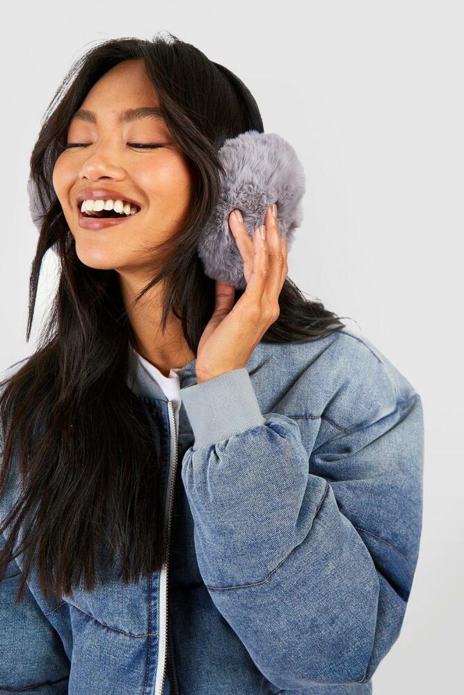 boohoo Womens Faux Fur Fluffy Earmuffs - Grey Cover