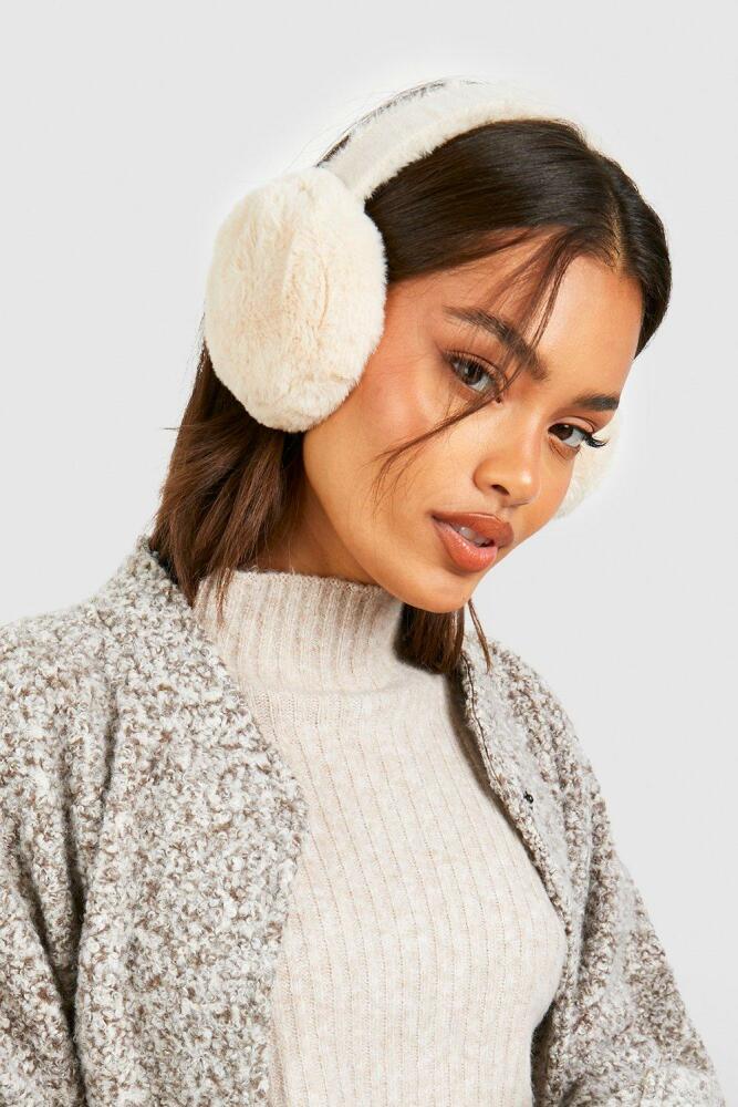 boohoo Womens Faux Suede Fluffy Earmuff - Beige Cover