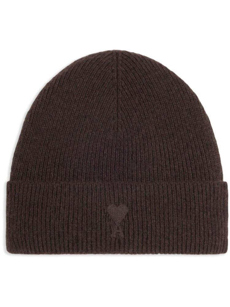 AMI Paris Ami de Coeur cashmere-wool blend beanie - Brown Cover