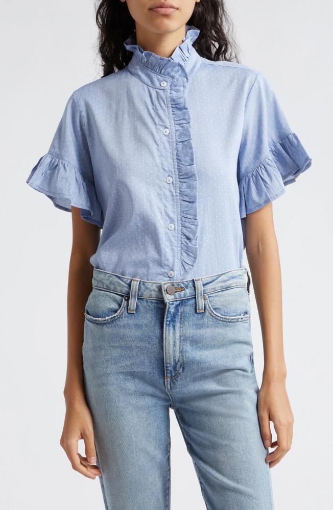 MILLE Vanessa Ruffle Detail Cotton Blouse in Chambray Polka Dot Cover