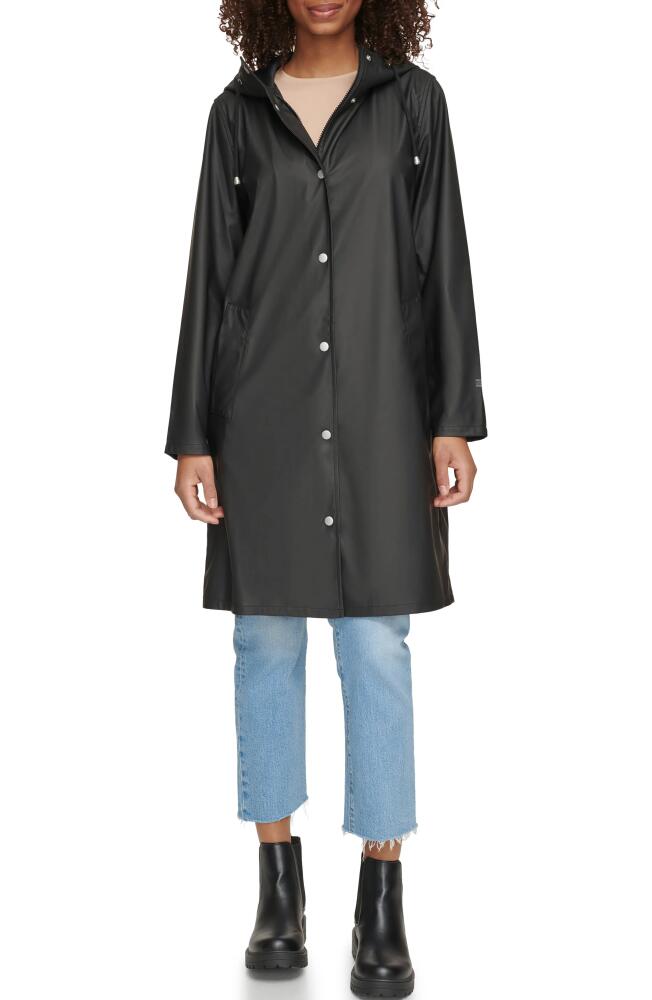 levi's Water Resistant Hooded Long Rain Jacket in Black Cover