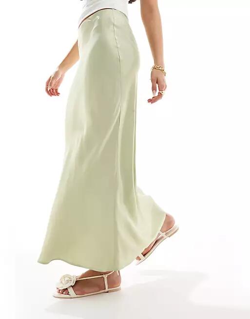 Stradivarius satin midi skirt in washed green Cover