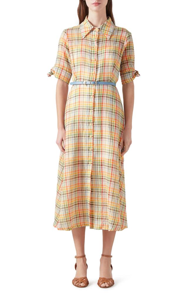 LK Bennett Saffron Midi Seersucker Shirtdress in Blue/Yellow Multi Cover