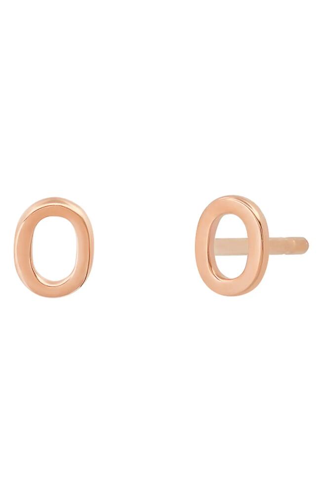 BYCHARI Small Initial Stud Earrings in 14K Rose Gold-O Cover