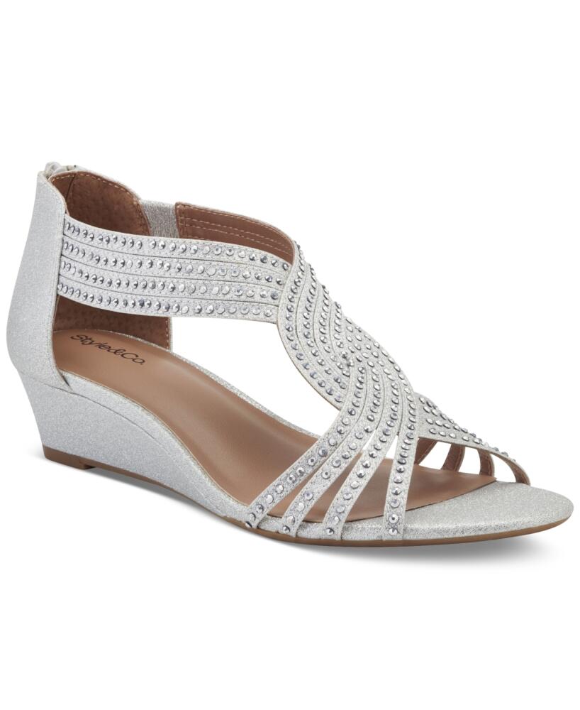 Style & Co Women's Ginifur Embellished Strappy Wedge Sandals, Created for Macy's - Silver Cover