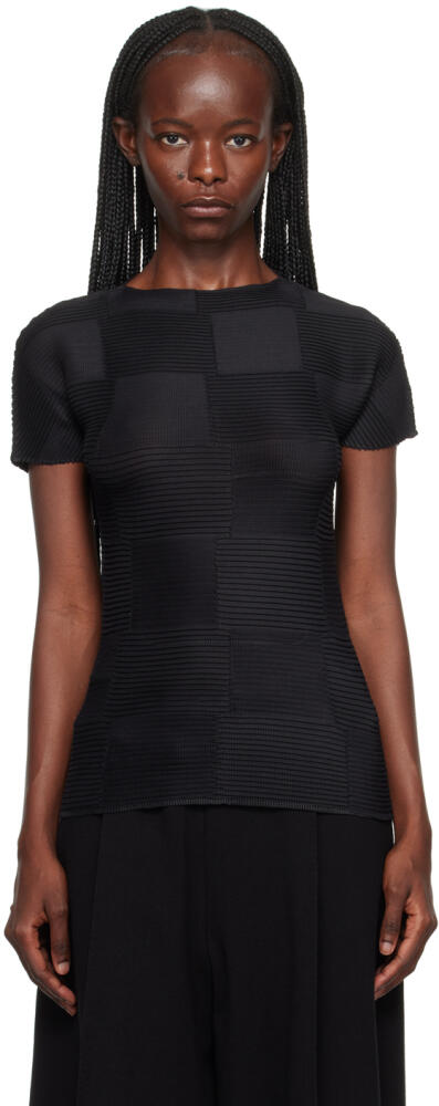 ISSEY MIYAKE Black Checkered Pleats T-Shirt Cover