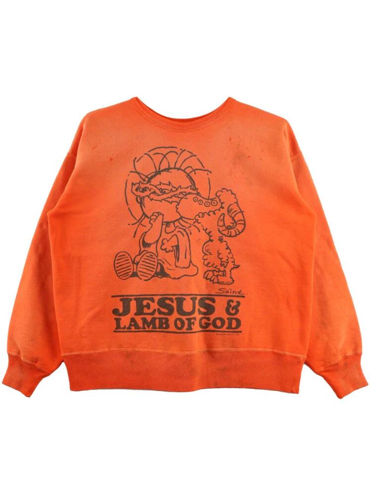 SAINT MXXXXXX slogan-print cotton sweatshirt - Orange Cover