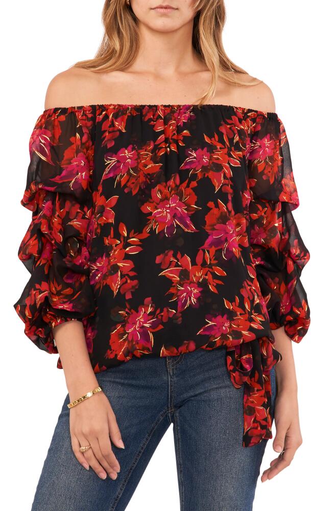 Vince Camuto Balloon Sleeve Off the Shoulder Top in Rich Black/Pink Cover