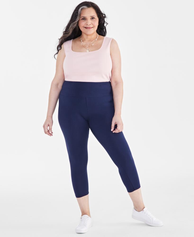 Style & Co Plus Size High-Rise Cropped Leggings, Created for Macy's - Industrial Blue Cover