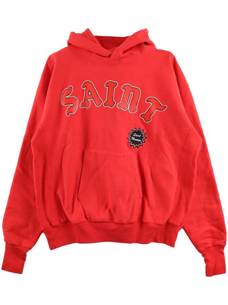 SAINT MXXXXXX logo-print cotton hoodie - Red Cover