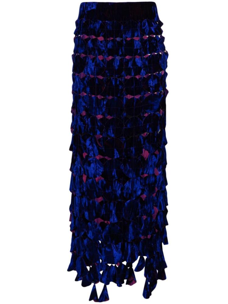 A.W.A.K.E. Mode laser-cut velvet disc maxi skirt - Blue Cover