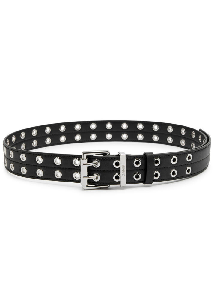 Ganni Eyelet-embellished Leather Belt - Black Cover