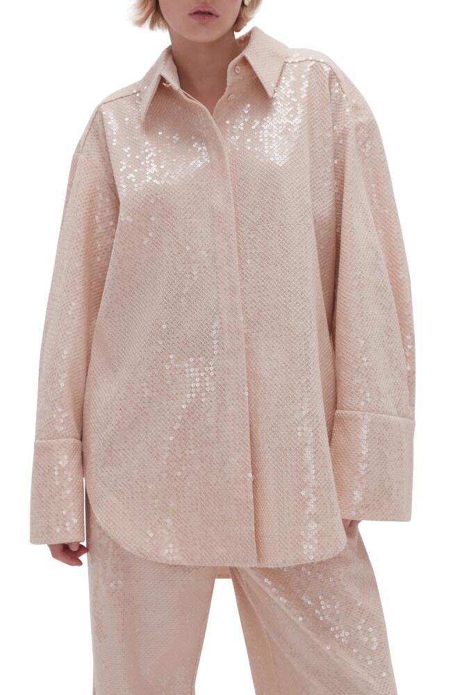 Aje Incandescent Sequin Shirt in Sand Brown Cover