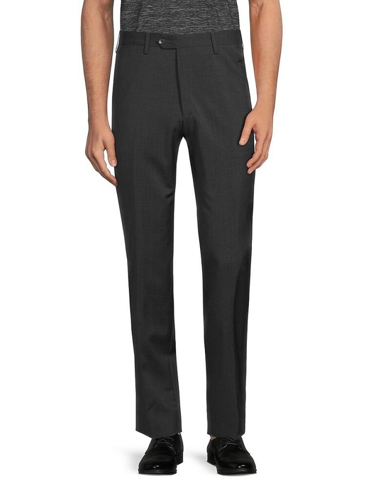 Santorelli Men's Modern Fit Crosshatch Wool Pants - Charcoal Cover