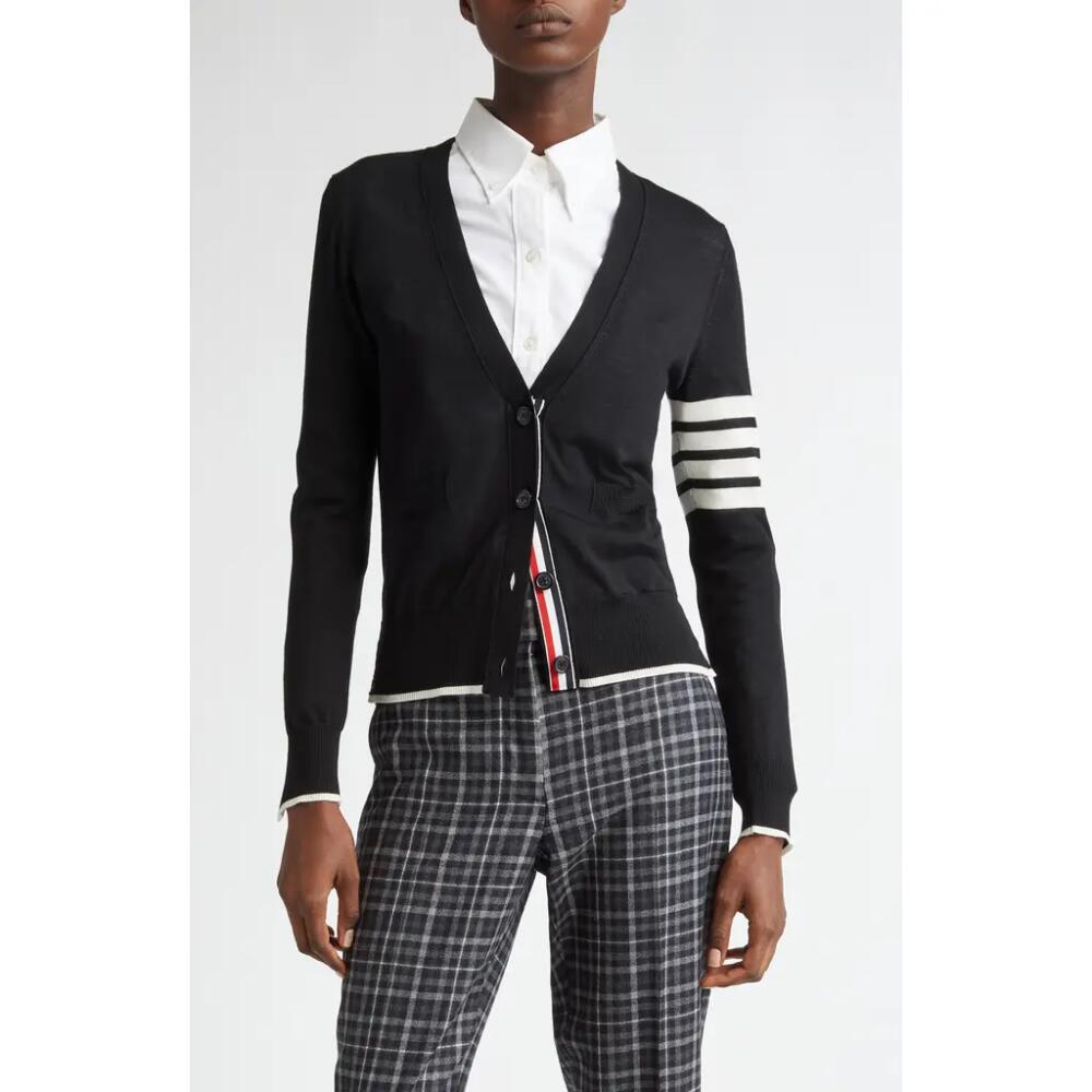 Thom Browne 4-Bar Virgin Wool Cardigan in Black Cover