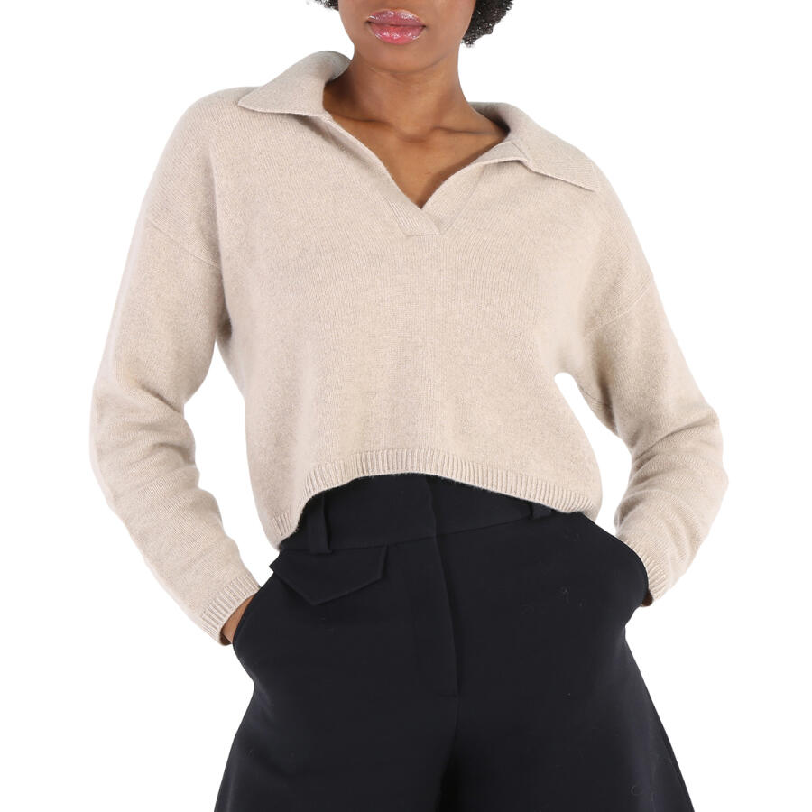 Naadam Oatmeal Cropped V Neck Polo Sweater Cover