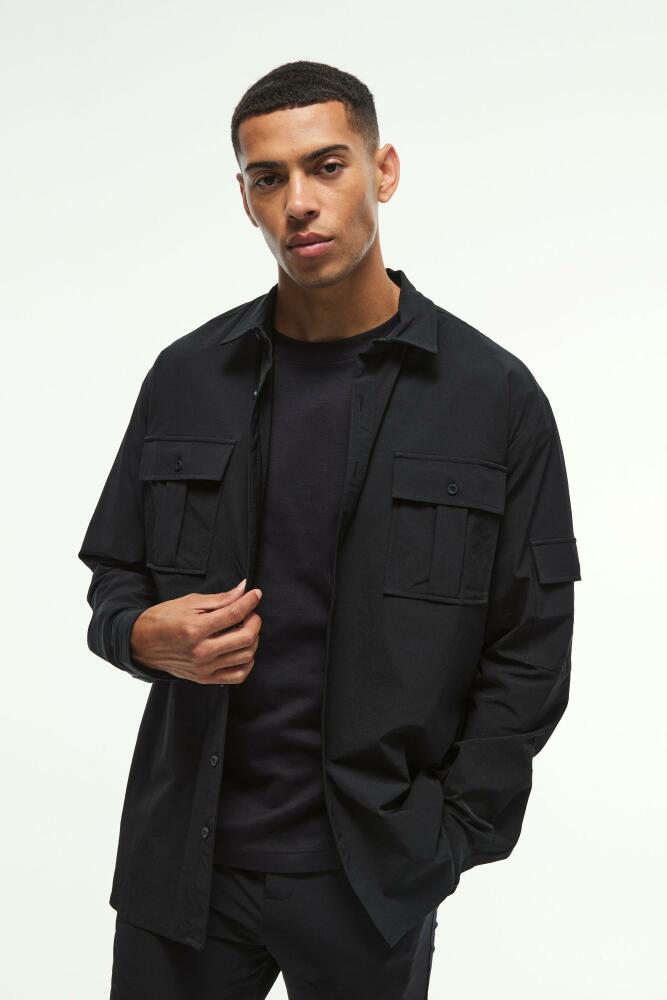 boohoo Mens Long Sleeve Lightweight Oversized Shirt Jacket - Black Cover