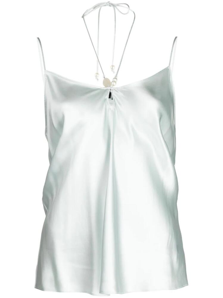 PAIGE Arina shell-embellished silk top - Green Cover