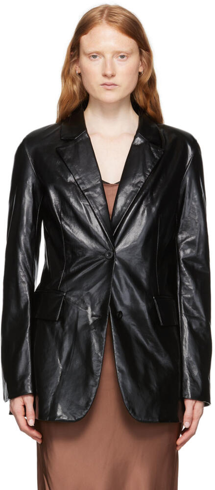 Stand Studio Black Galilea Faux-Leather Blazer Cover