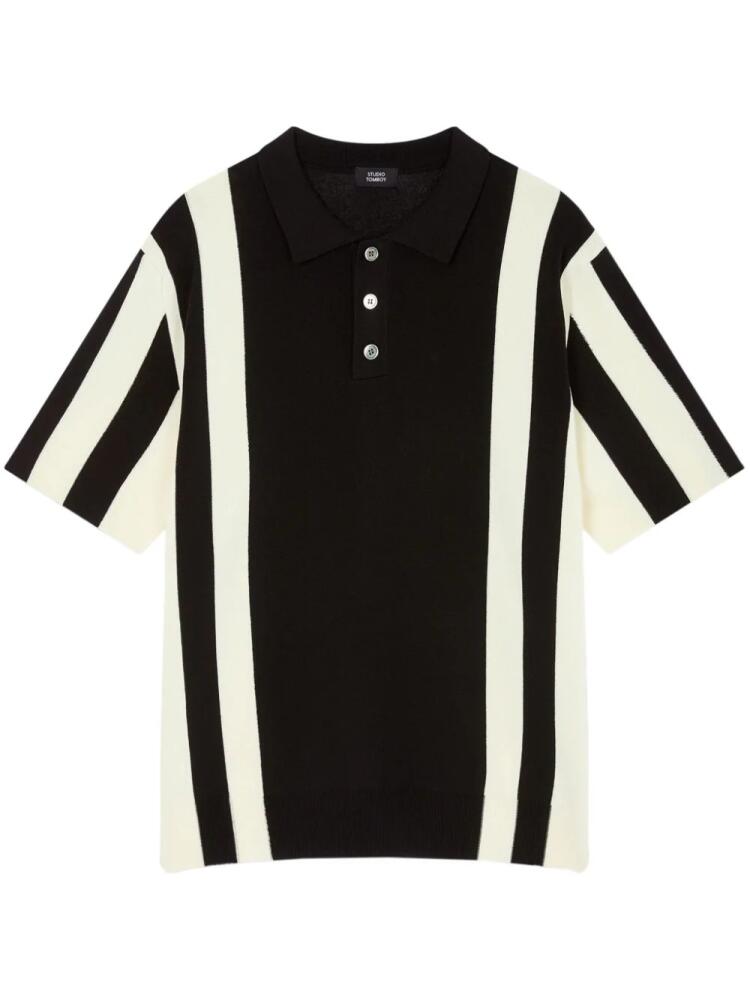 STUDIO TOMBOY vertical stripe knitted polo t-shirt - Black Cover