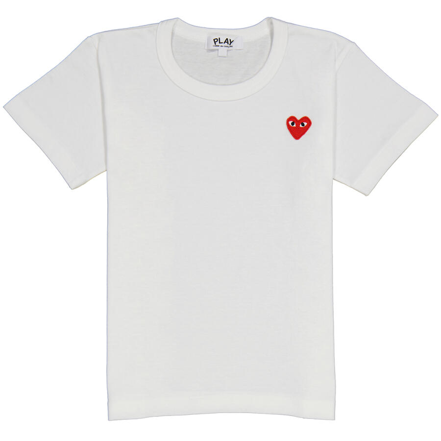 Comme Des Garcons Ladies Embroidered Heart Logo T-shirt In White Cover