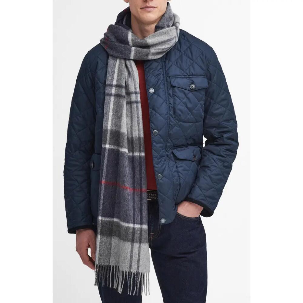 Barbour Carrb Tartan Wool & Cashmere Scarf in Blue Granite Cover