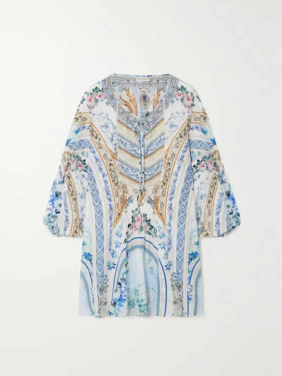 Camilla - Embellished Printed Silk-crepe Kaftan - Blue Cover