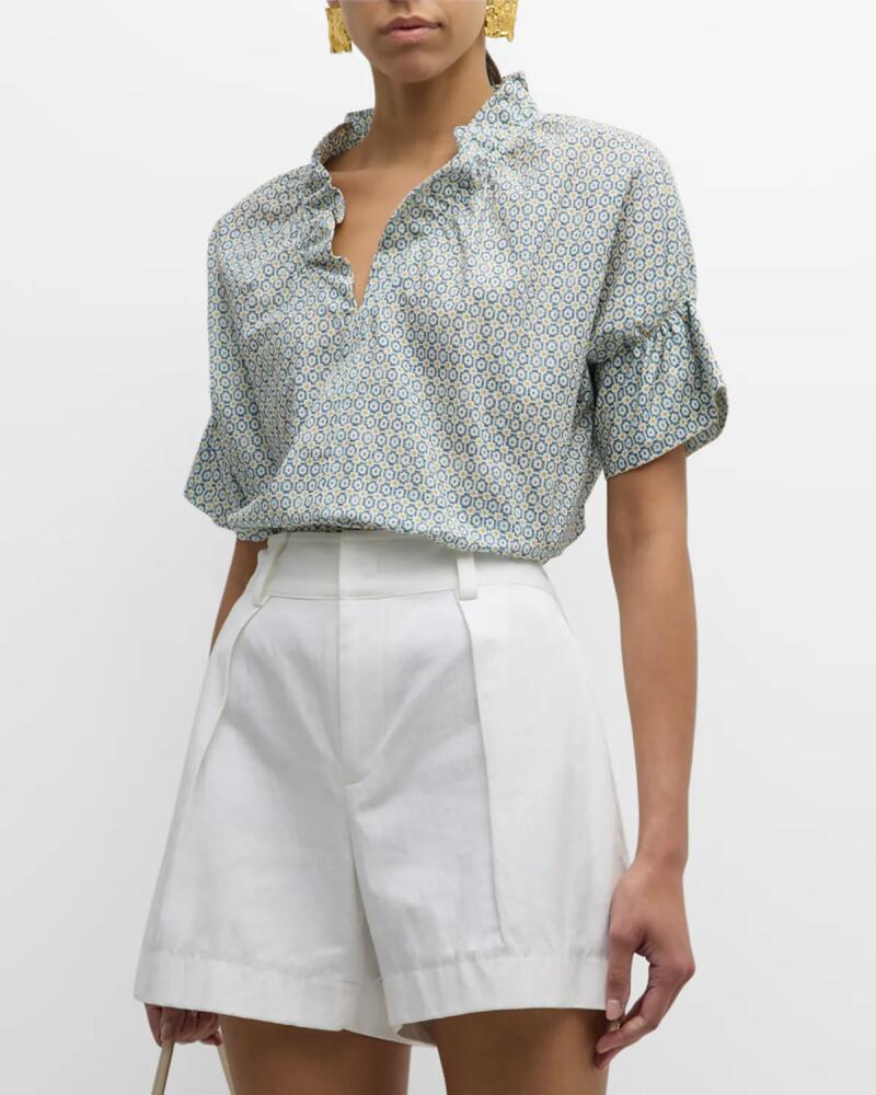 Finley Crosby Ruffle Geometric-Print Top Cover