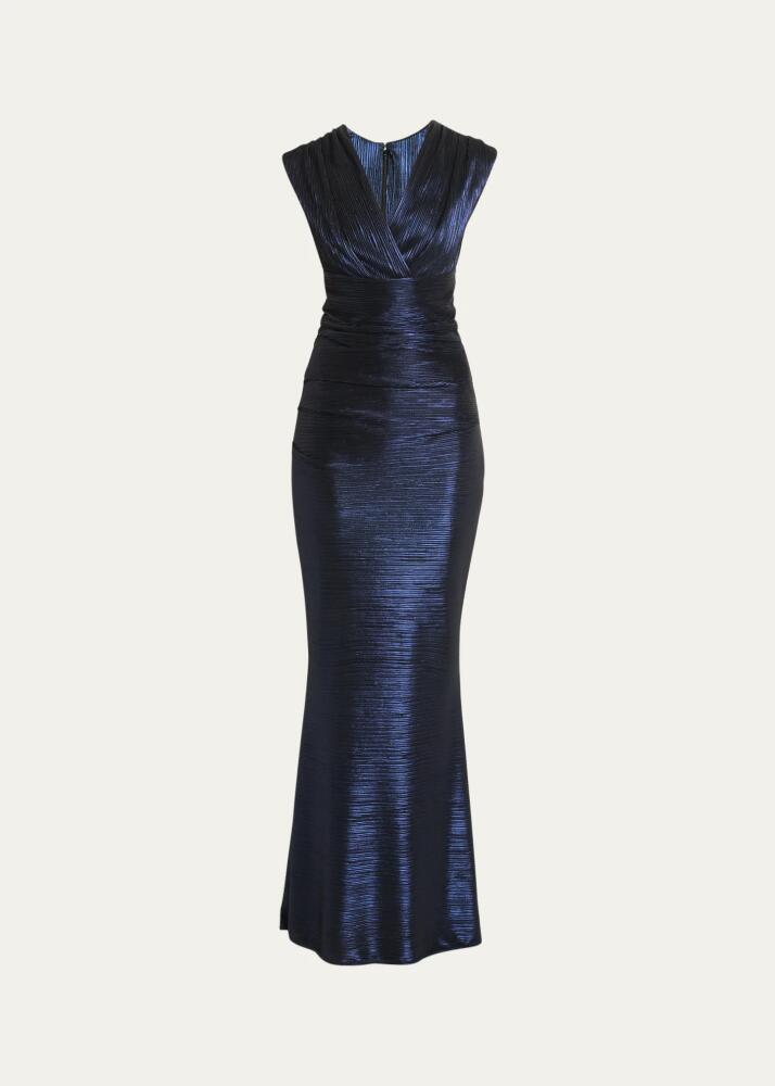 Talbot Runhof Pleated Metal Satin Mermaid Evening Dress Cover