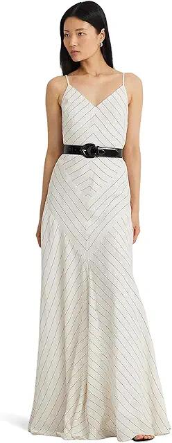 LAUREN Ralph Lauren Chevron Linen-Blend Sleeveless Gown (Mascarpone Cream/Black) Women's Dress Cover