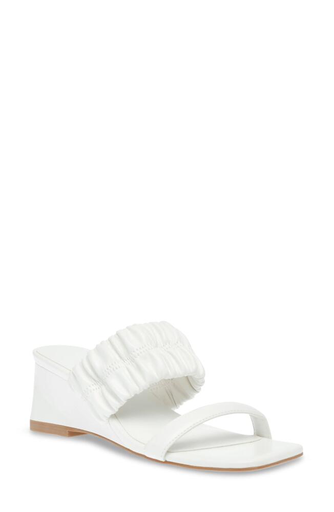 Anne Klein Ginny Wedge Sandal in Whitr Elastic/White Smooth Cover