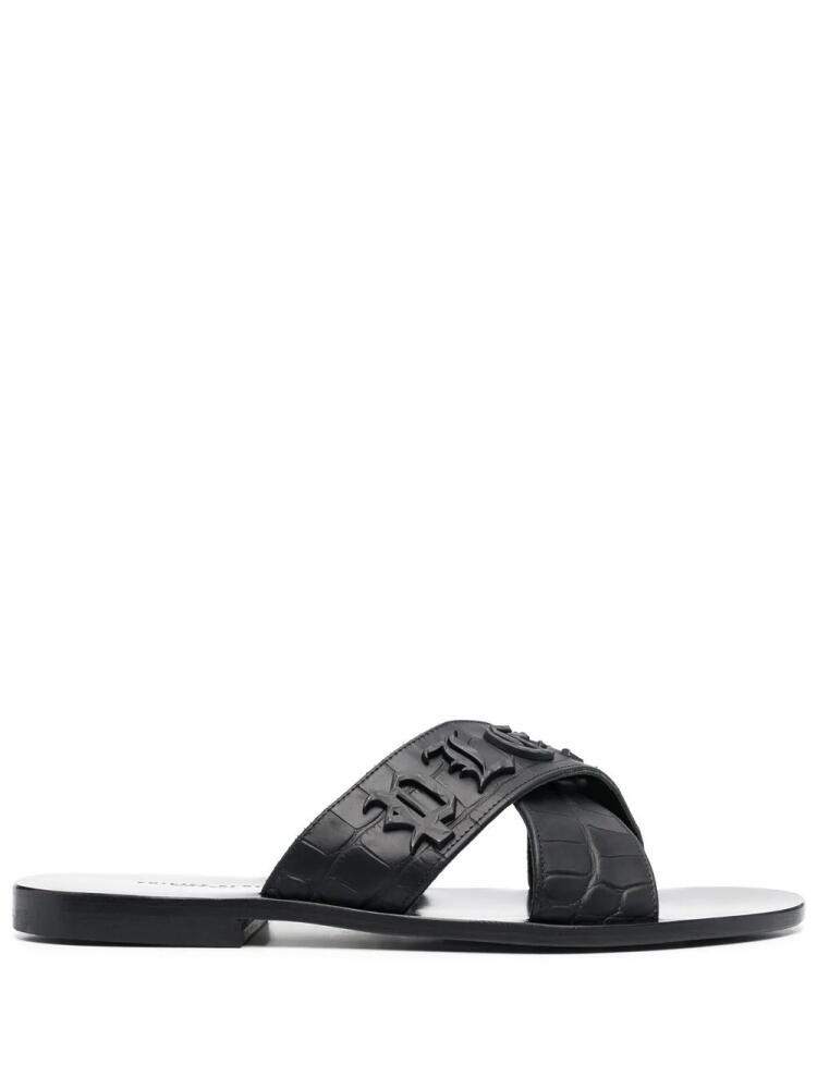 Philipp Plein logo-lettering open toe sandals - Black Cover