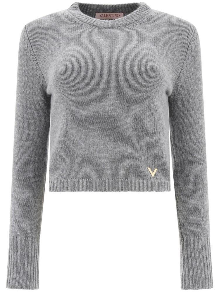 Valentino Garavani logo plaque cropped fine-knitted jumper - Grey Cover